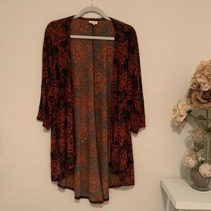 Lularoe Lindsay cardigan Black and Orange Paisley